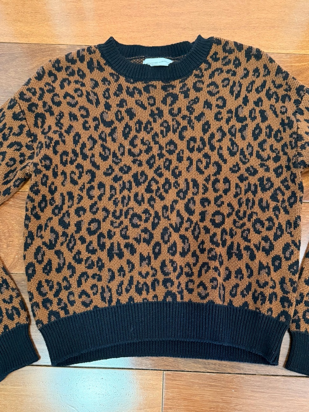 Melrose and Market Leopard-Print Knit Sweater in Brown and Black